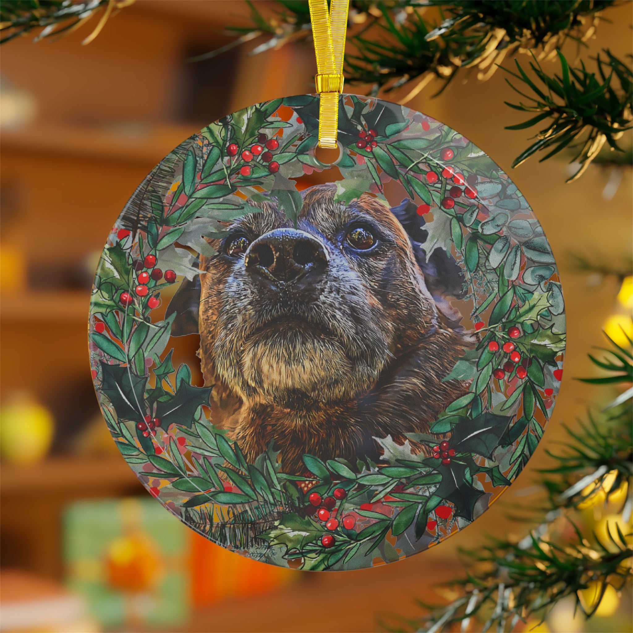 Pet Christmas Glass Ornament