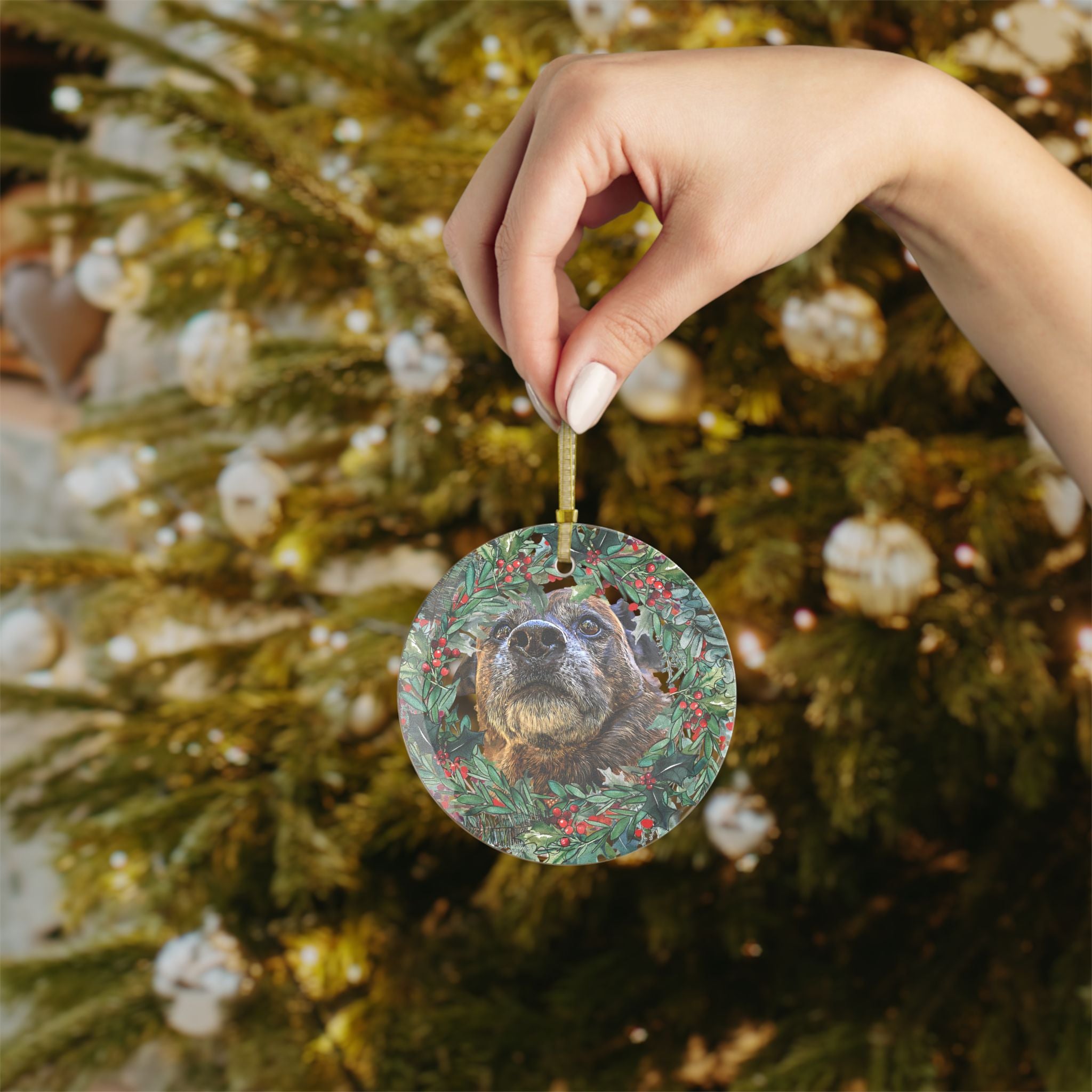 Pet Christmas Glass Ornament