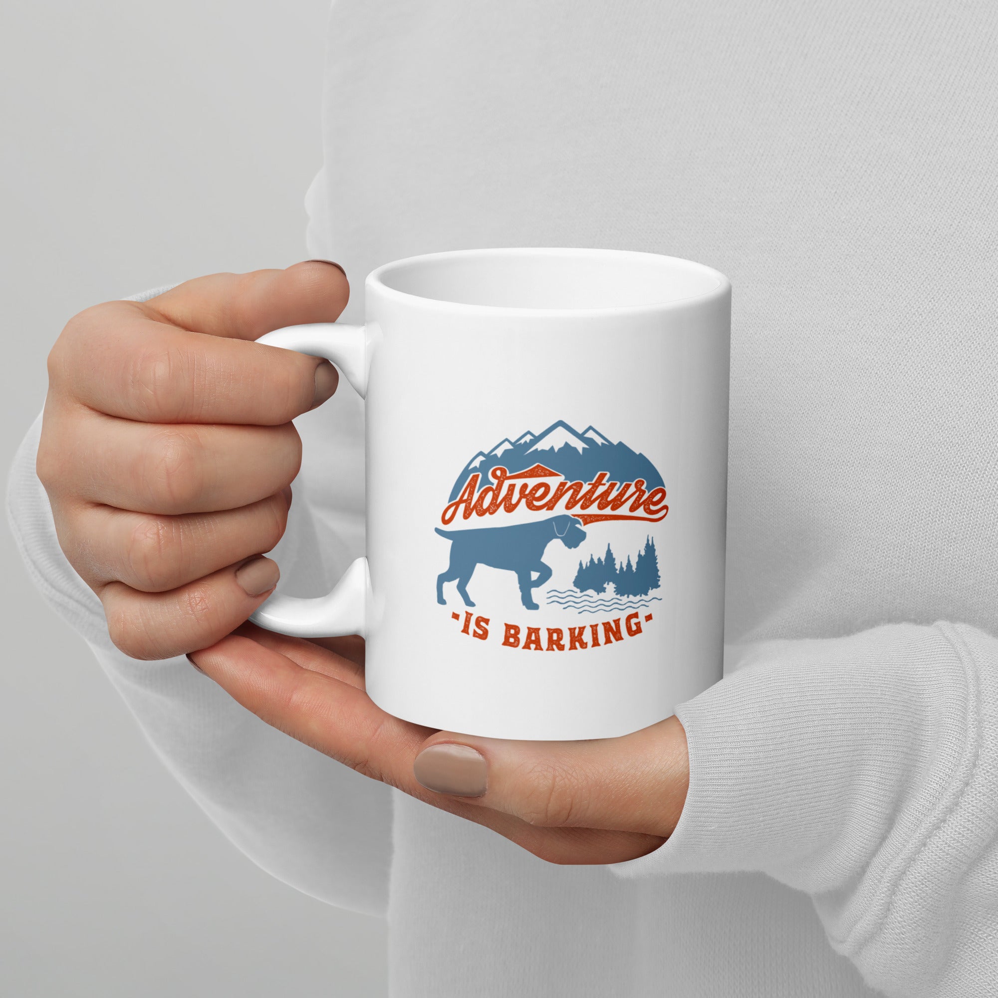 Adventure is barking White glossy mug