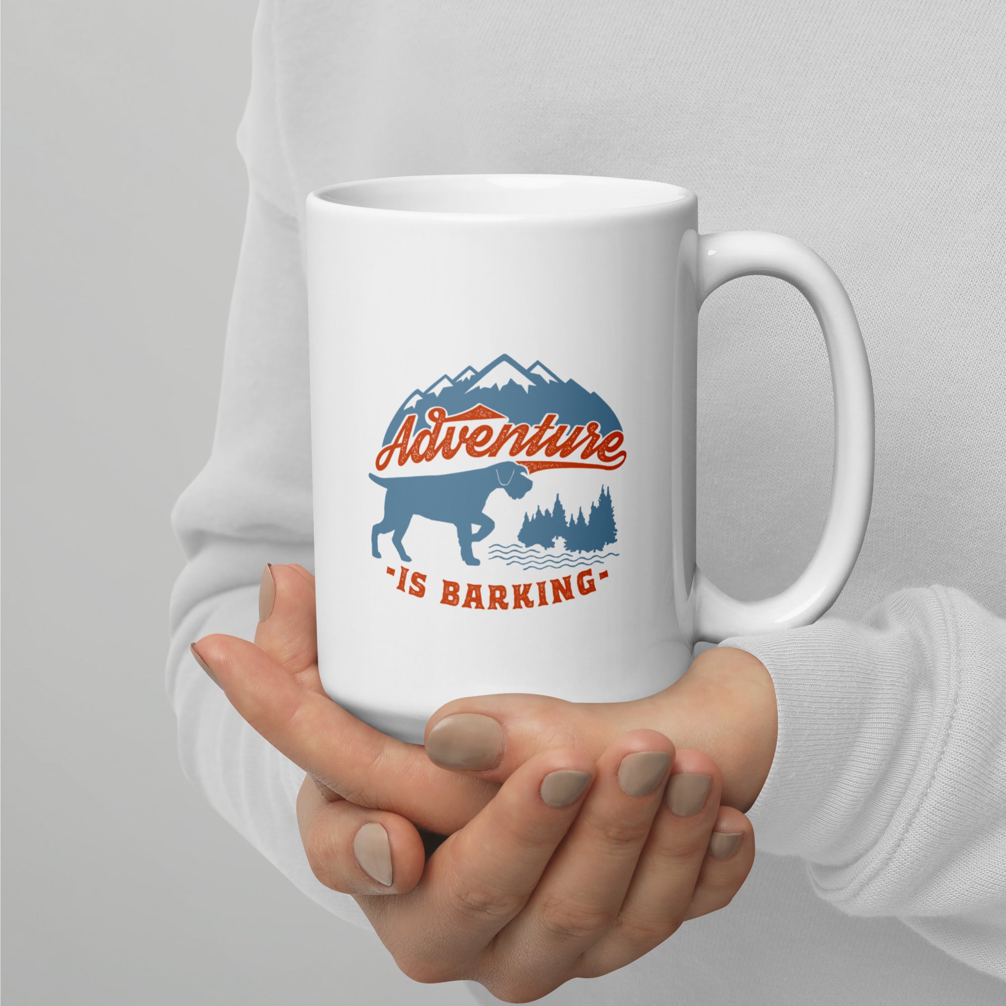 Adventure is barking White glossy mug