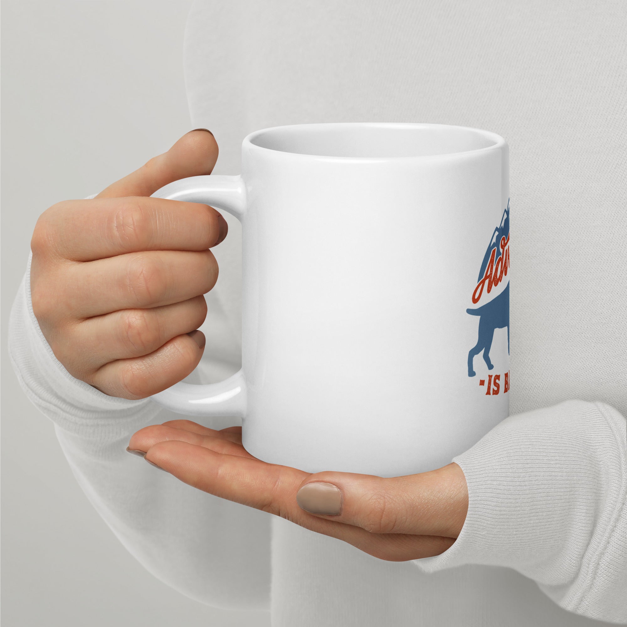 Adventure is barking White glossy mug