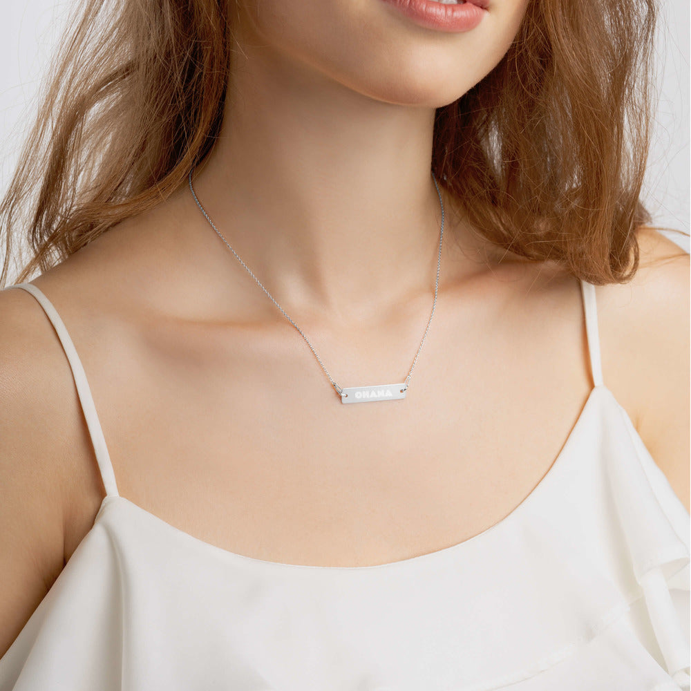 OHANA Engraved Silver Bar Chain Necklace