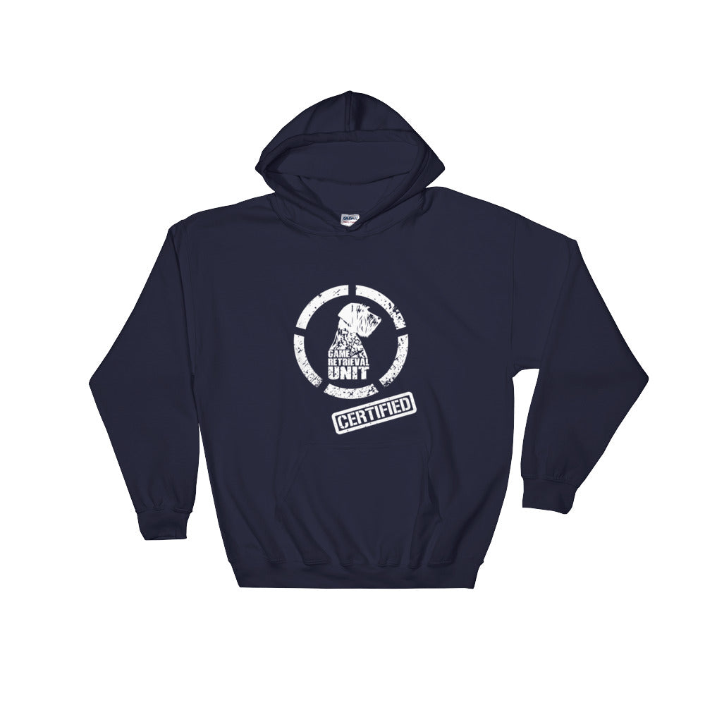 GRU blue hooded sweatshirt