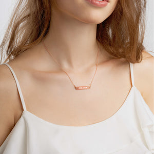 OHANA Engraved Silver Bar Chain Necklace