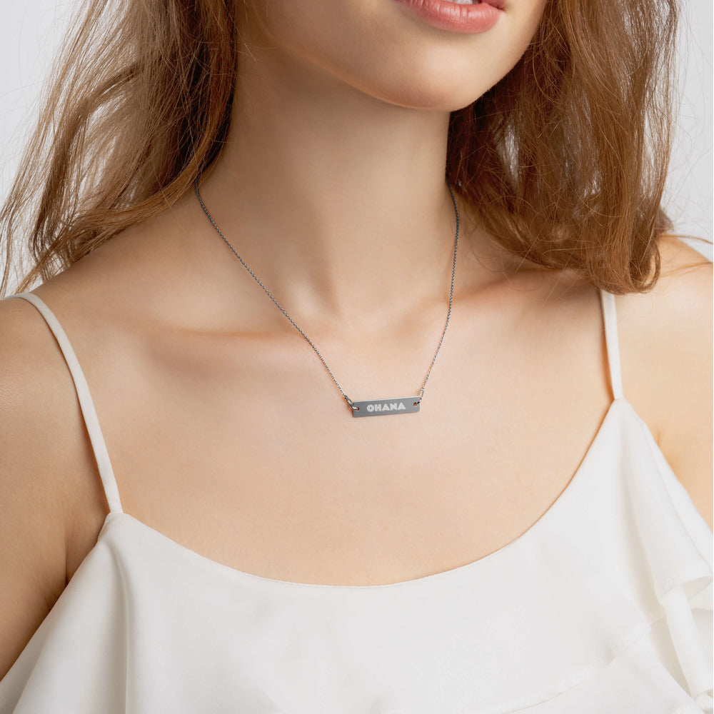 OHANA Engraved Silver Bar Chain Necklace
