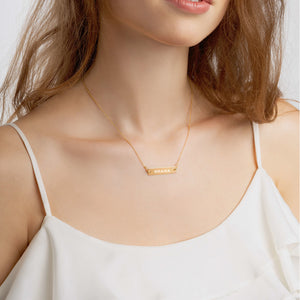 OHANA Engraved Silver Bar Chain Necklace